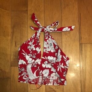 red floral halter top